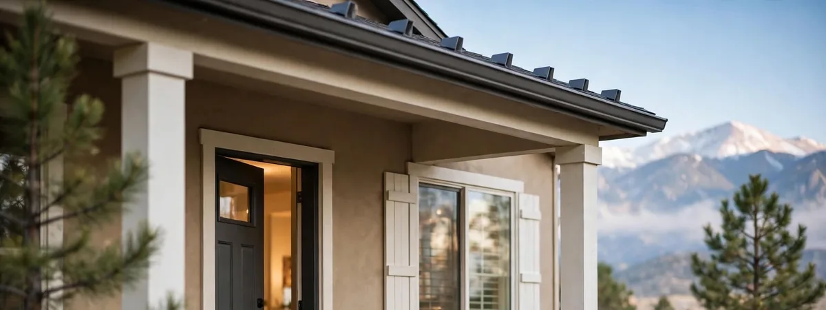 Ice dams and attic mold in Colorado: the roof and eaves of a Front Range home with mountains behind it