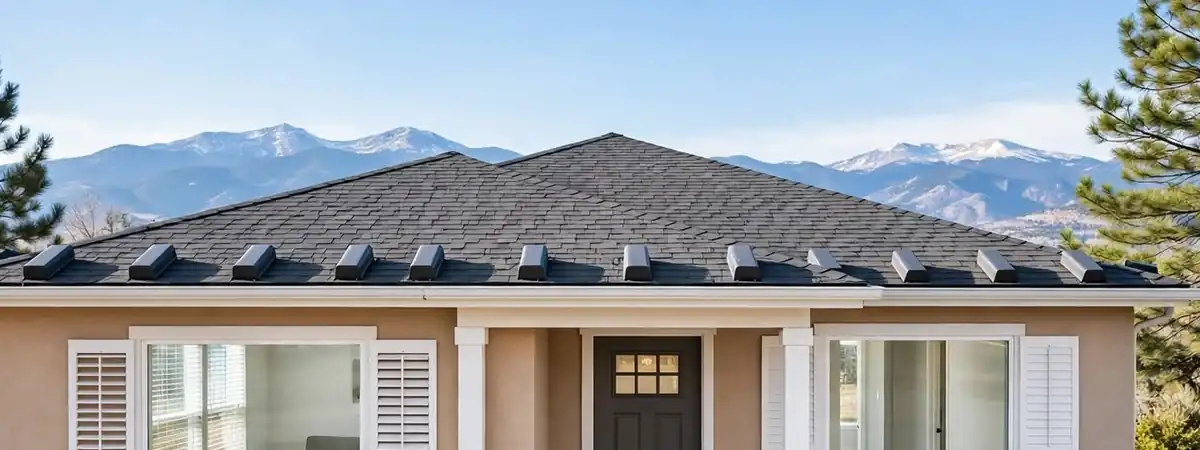 Mold remediation Littleton areas we serve: a single-story home with the Colorado Front Range mountains and pine trees behind it