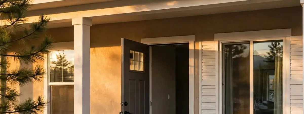 Open front door and porch of a Littleton, CO home, shown on the MoldCare Littleton privacy policy page